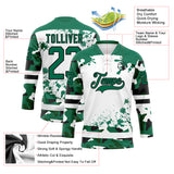 Custom Camo Kelly Green Black-White Splash Hockey Lace Neck Jersey