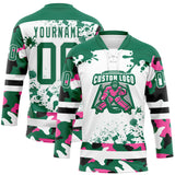 Custom Camo Kelly Green Black-White Splash Hockey Lace Neck Jersey