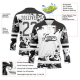 Custom Camo Steel Gray Black-White Splash Hockey Lace Neck Jersey