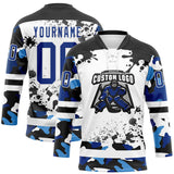 Custom Camo Royal Black-White Splash Hockey Lace Neck Jersey