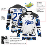 Custom Camo Royal Black-White Splash Hockey Lace Neck Jersey