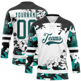 Custom Camo Midnight Green Black-White Splash Hockey Lace Neck Jersey