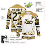 Custom Camo Black Old Gold-White Splash Hockey Lace Neck Jersey