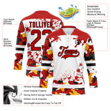 Custom Camo Red Black-White Splash Hockey Lace Neck Jersey