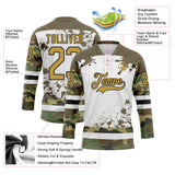 Custom Camo Old Gold Olive Black-White Splash Hockey Lace Neck Jersey