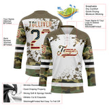 Custom Camo Vintage USA Flag Olive Black Cream-White Splash Hockey Lace Neck Jersey