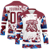 Custom Camo Crimson-White Splash Hockey Lace Neck Jersey