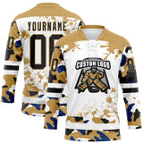Custom Camo Black Old Gold-White Splash Hockey Lace Neck Jersey