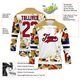 Custom Camo Red Old Gold Navy-White Splash Hockey Lace Neck Jersey