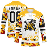 Custom Camo Black Gold-White Splash Hockey Lace Neck Jersey