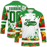 Custom Camo Grass Green Black-White Splash Hockey Lace Neck Jersey