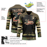 Custom Camo Vintage USA Flag Olive Black-Cream Splash Hockey Lace Neck Jersey