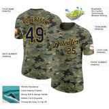 Custom Camo Navy-Gold Woodland Forest Digital Camouflage Pixel Salute To Service Performance T-Shirt
