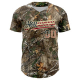 Custom Camo Vintage USA Flag-Cream Woodland Forest Camouflage Authentic Salute To Service Baseball Jersey