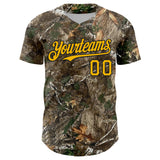Custom Camo Gold-Black Woodland Forest Camouflage Authentic Salute To Service Baseball Jersey
