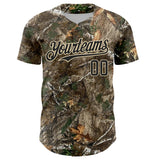 Custom Camo Black-Cream Woodland Forest Camouflage Authentic Salute To Service Baseball Jersey