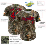 Custom Camo Red-Navy Woodland Forest Camouflage Authentic Salute To Service Baseball Jersey