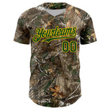 Custom Camo Green-Yellow Woodland Forest Camouflage Authentic Salute To Service Baseball Jersey