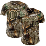 Custom Camo Olive-Cream Woodland Forest Camouflage Authentic Salute To Service Baseball Jersey