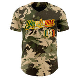 Custom Camo Vintage Mexican Flag Cream Gold-Olive Woodland Geometric Camouflage Authentic Baseball Jersey