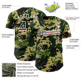 Custom Camo Vintage USA Flag Cream-White Woodland Geometric Camouflage Authentic Baseball Jersey