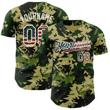 Custom Camo Vintage USA Flag Cream-White Woodland Geometric Camouflage Authentic Baseball Jersey
