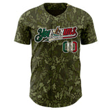 Custom Camo Vintage Mexican Flag Black White-Fire Red Woodland Camouflage Outdoor Authentic Baseball Jersey