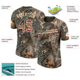 Custom Camo Vintage USA Flag Cream-Olive Woodland Camouflage Salute To Service Performance T-Shirt