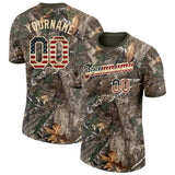 Custom Camo Vintage USA Flag Cream-Olive Woodland Camouflage Salute To Service Performance T-Shirt