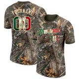 Custom Camo Vintage Mexican Flag Cream-Olive Woodland Camouflage Salute To Service Performance T-Shirt