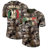 Custom Camo Vintage Mexican Flag Cream-Olive Woodland Camouflage Salute To Service Performance T-Shirt