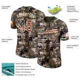 Custom Camo Vintage USA Flag Cream-Olive Woodland Camouflage Salute To Service Performance T-Shirt