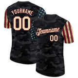 Custom Camo Cream Crimson-Black Two Tone USA Flag Sleeves Stars and Stripes Salute To Service Performance T-Shirt