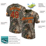 Custom Camo Crimson Gold-Olive Woodland Camouflage Salute To Service Performance T-Shirt