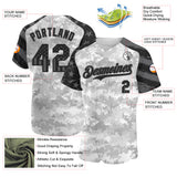 Custom Camo USA Flag Black-Steel Gray Stars & Stripes Raglan Sleeves Salute To Service Authentic Baseball Jersey