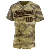 Custom Camo USA Flag Brown-Olive Stars & Stripes Raglan Sleeves Salute To Service Authentic Baseball Jersey