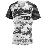 Custom Camo USA Flag Black-Steel Gray Stars & Stripes Raglan Sleeves Salute To Service Authentic Baseball Jersey