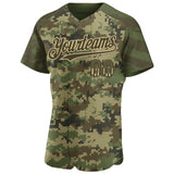 Custom Camo USA Flag Olive-Vegas Gold Stars & Stripes Raglan Sleeves Salute To Service Authentic Baseball Jersey