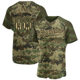 Custom Camo USA Flag Olive-Vegas Gold Stars & Stripes Raglan Sleeves Salute To Service Authentic Baseball Jersey