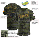 Custom Camo USA Flag Black Old Gold-Olive Stars & Stripes Raglan Sleeves Salute To Service Authentic Baseball Jersey