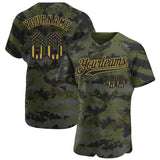 Custom Camo USA Flag Black Old Gold-Olive Stars & Stripes Raglan Sleeves Salute To Service Authentic Baseball Jersey