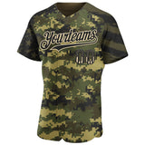 Custom Camo USA Flag Black City Cream-Olive Stars & Stripes Raglan Sleeves Salute To Service Authentic Baseball Jersey