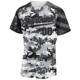 Custom Camo USA Flag Black-Steel Gray Stars & Stripes Raglan Sleeves Salute To Service Authentic Baseball Jersey