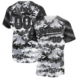 Custom Camo USA Flag Black-Steel Gray Stars & Stripes Raglan Sleeves Salute To Service Authentic Baseball Jersey