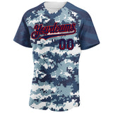 Custom Camo USA Flag Navy Red-US Navy Blue Stars & Stripes Raglan Sleeves Salute To Service Authentic Baseball Jersey