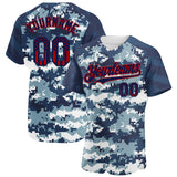 Custom Camo USA Flag Navy Red-US Navy Blue Stars & Stripes Raglan Sleeves Salute To Service Authentic Baseball Jersey