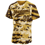 Custom Camo USA Flag Brown-Old Gold Stars & Stripes Raglan Sleeves Salute To Service Authentic Baseball Jersey