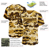 Custom Camo USA Flag Brown-Old Gold Stars & Stripes Raglan Sleeves Salute To Service Authentic Baseball Jersey