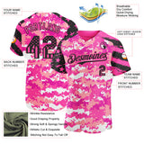 Custom Camo USA Flag Black-Pink Stars & Stripes Raglan Sleeves Salute To Service Authentic Baseball Jersey