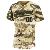 Custom Camo USA Flag Black Olive-Vegas Gold Stars & Stripes Raglan Sleeves Salute To Service Authentic Baseball Jersey